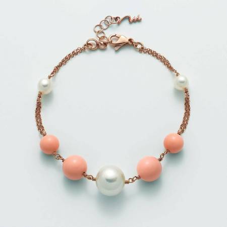 BRACCIALE DI PERLE MILUNA PASTA DI CORALLO ROSA ARGENTO 925% PBR2471M - 1
