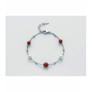 BRACCIALE DI PERLE MILUNA PASTA DI CORALLO ROSSO ARGENTO 925% PBR3017 - 1