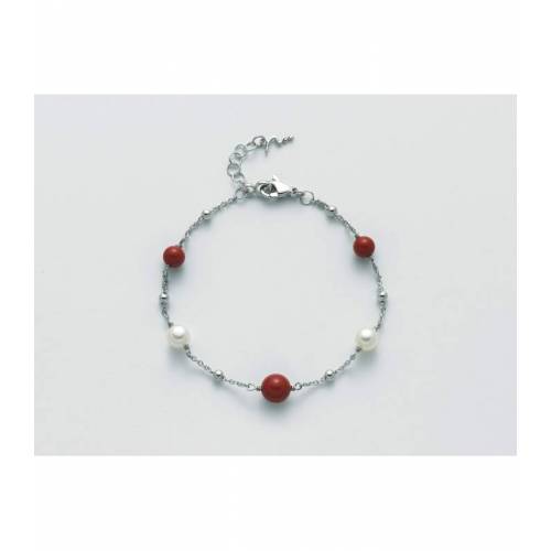 BRACCIALE DI PERLE MILUNA PASTA DI CORALLO ROSSO ARGENTO 925% PBR3017 - 1