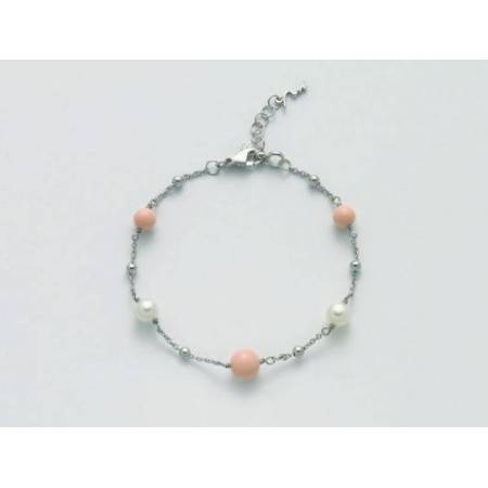 BRACCIALE DI PERLE MILUNA PASTA DI CORALLO ROSA ARGENTO 925% PBR3018 - 1