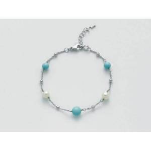 BRACCIALE DI PERLE MILUNA PASTA DI TURCHESE ARGENTO 925% PBR3016 - 1