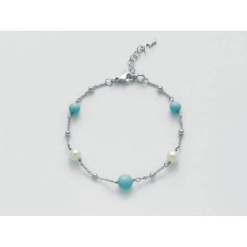 BRACCIALE DI PERLE MILUNA PASTA DI TURCHESE ARGENTO 925% PBR3016 - 1