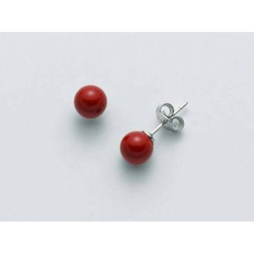 ORECCHINI DI PERLE MILUNA PASTA DI CORALLO ROSSO ARGENTO 925% PER2406 - 1