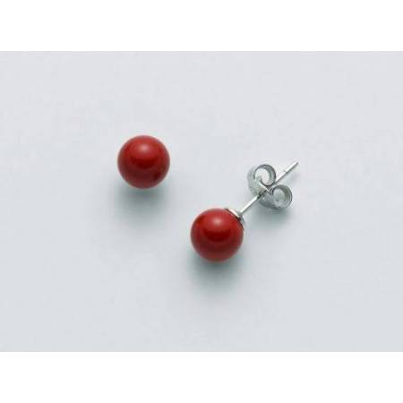 ORECCHINI DI PERLE MILUNA PASTA DI CORALLO ROSSO ARGENTO 925% PER2406 - 1