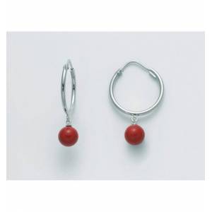 ORECCHINI DI PERLE MILUNA A CERCHIO PASTA DI CORALLO ROSSO ARGENTO 925% PER2475 - 1