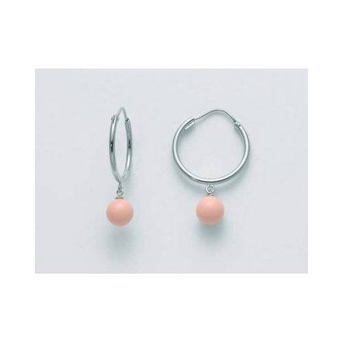 ORECCHINI DI PERLE MILUNA A CERCHIO PASTA DI CORALLO ROSA ARGENTO 925% PER2477 - 1