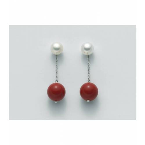 ORECCHINI DI PERLE MILUNA PASTA DI CORALLO ROSSO TERRA E MARE ARGENTO 925% PER2068 - 1