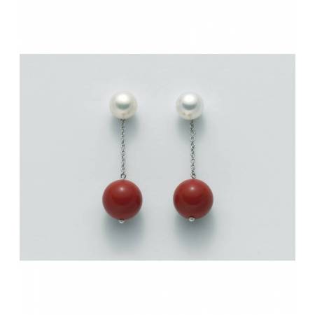 ORECCHINI DI PERLE MILUNA PASTA DI CORALLO ROSSO TERRA E MARE ARGENTO 925% PER2068 - 1