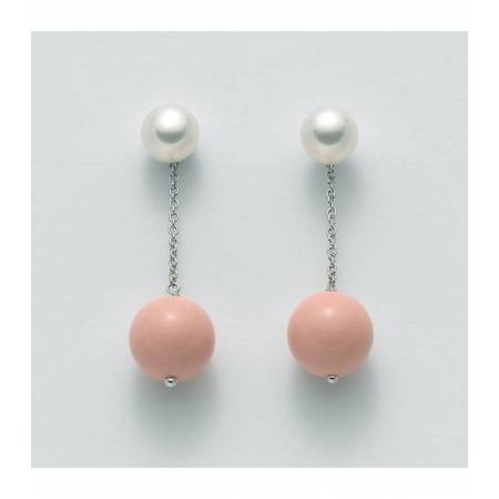 ORECCHINI DI PERLE MILUNA PASTA DI CORALLO ROSA TERRA E MARE ARGENTO 925% PER2067 - 1