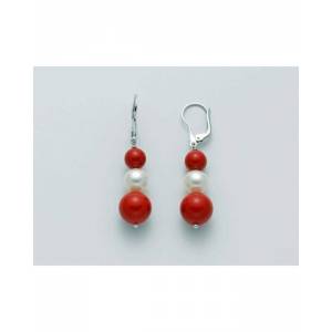 ORECCHINI DI PERLE MILUNA PASTA DI CORALLO ROSSO TERRA E MARE ARGENTO 925% PER2465 - 1