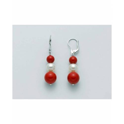 ORECCHINI DI PERLE MILUNA PASTA DI CORALLO ROSSO TERRA E MARE ARGENTO 925% PER2465 - 1