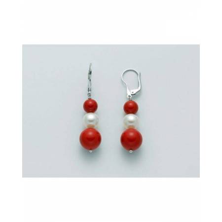 ORECCHINI DI PERLE MILUNA PASTA DI CORALLO ROSSO TERRA E MARE ARGENTO 925% PER2465 - 1