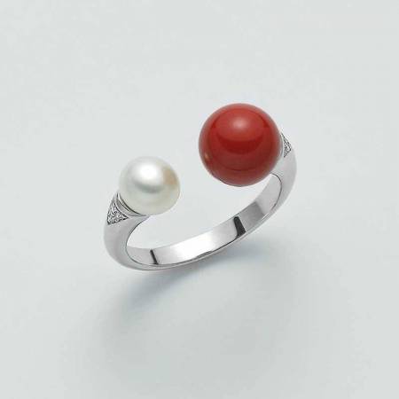 ANELLO DI PERLE MILUNA PASTA DI CORALLO ROSSO ARGENTO 925% PLI1601 - 1