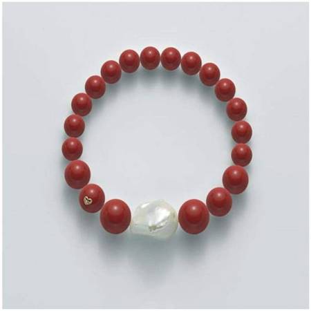 BRACCIALE DI PERLE MILUNA PASTA DI CORALLO ROSSO ORO 750% TERRA E MARE PBR1962 - 1