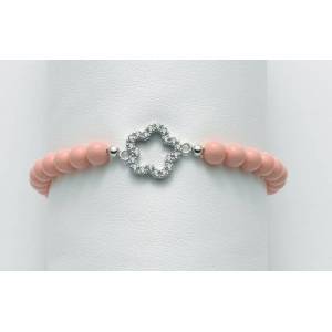 BRACCIALE DI PERLE MILUNA PASTA DI CORALLO ROSA ARGENTO 925% CON FIORE BR663 - 1