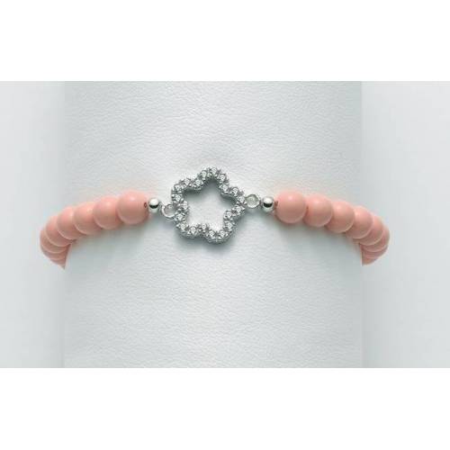 BRACCIALE DI PERLE MILUNA PASTA DI CORALLO ROSA ARGENTO 925% CON FIORE BR663 - 1