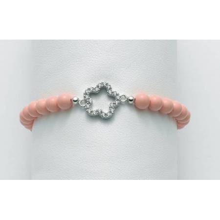 BRACCIALE DI PERLE MILUNA PASTA DI CORALLO ROSA ARGENTO 925% CON FIORE BR663 - 1
