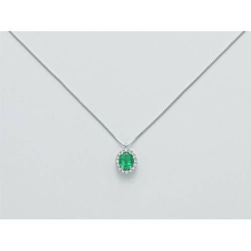 COLLANA MILUNA SMERALDO E DIAMANTI In Oro Bianco 18 KT 750%/1000 CLD4094 - 1