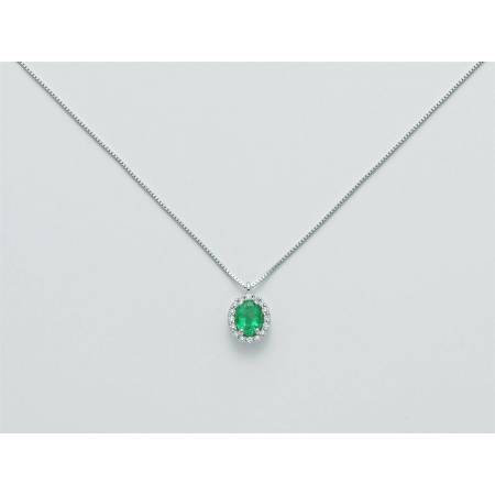 COLLANA MILUNA SMERALDO E DIAMANTI In Oro Bianco 18 KT 750%/1000 CLD4094 - 1