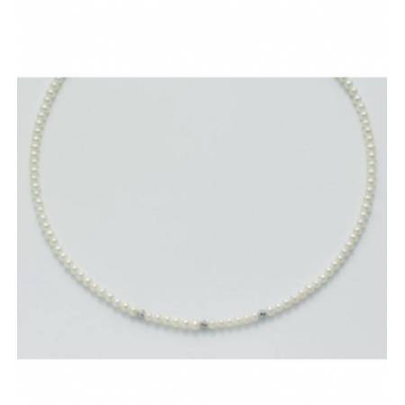 COLLANA DI PERLE MILUNA Con 3 SFERE Diamantate E Chiusura ORO BIANCO 9 KT PCL3989BX - 1