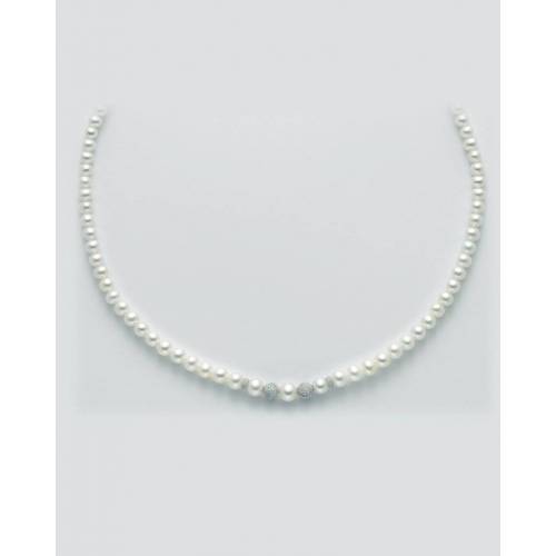 COLLANA DI PERLE MILUNA Con SFERE Diamantate Chiusura ORO BIANCO 18 KT PCL4679V - 1