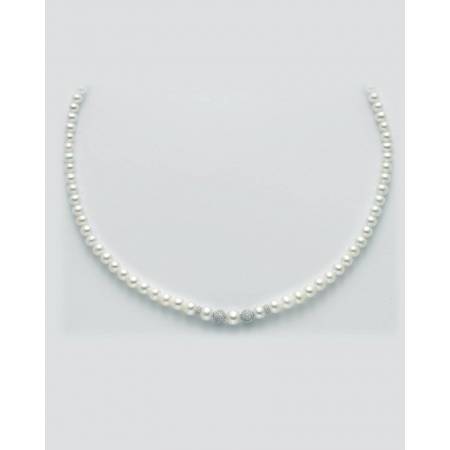 COLLANA DI PERLE MILUNA Con SFERE Diamantate Chiusura ORO BIANCO 18 KT PCL4679V - 1