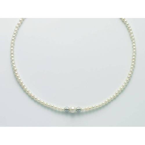 COLLANA DI PERLE MILUNA Con 2 SFERE Diamantate PERLA CENTRALE E Chiusura ORO BIANCO 9 KT PCL5973X - 1