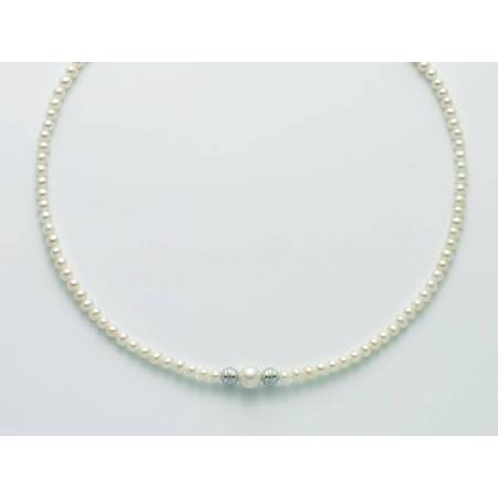 COLLANA DI PERLE MILUNA Con 2 SFERE Diamantate PERLA CENTRALE E Chiusura ORO BIANCO 9 KT PCL5973X - 1