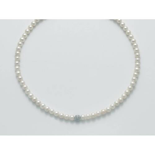 COLLANA DI PERLE MILUNA Con SFERA CENTRALE DIAMANTATA Chiusura ORO BIANCO 18 KT PCL5300V - 1