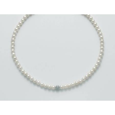 COLLANA DI PERLE MILUNA Con SFERA CENTRALE DIAMANTATA Chiusura ORO BIANCO 18 KT PCL5300V - 1