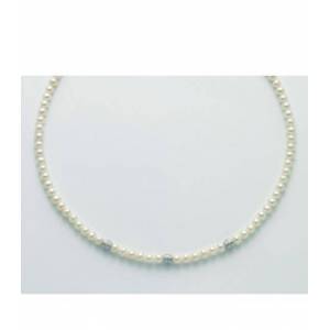 COLLANA DI PERLE MILUNA Con 3 SFERE DIAMANTATE E Chiusura ORO BIANCO 9 KT PCL5929X - 1