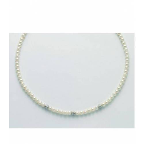 COLLANA DI PERLE MILUNA Con 3 SFERE DIAMANTATE E Chiusura ORO BIANCO 9 KT PCL5929X - 1