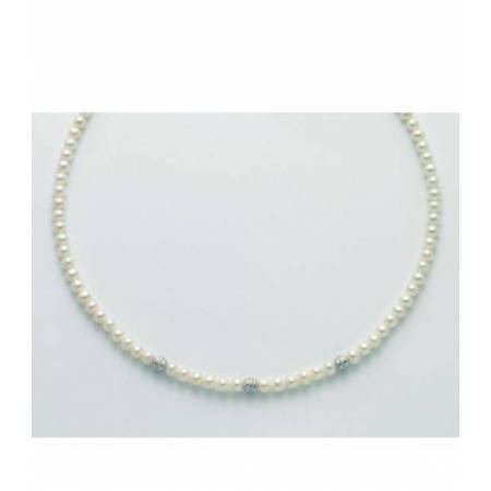 COLLANA DI PERLE MILUNA Con 3 SFERE DIAMANTATE E Chiusura ORO BIANCO 9 KT PCL5929X - 1