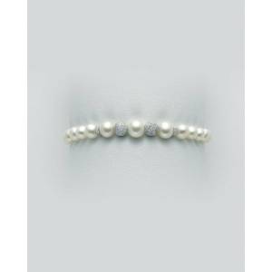 BRACCIALE DI PERLE MILUNA Con SFERE DIAMANTATE Con Chiusura In ORO BIANCO 18 KT PBR1969V - 1