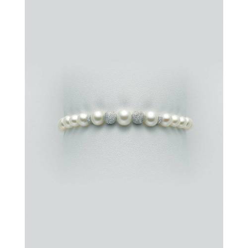 BRACCIALE DI PERLE MILUNA Con SFERE DIAMANTATE Con Chiusura In ORO BIANCO 18 KT PBR1969V - 1