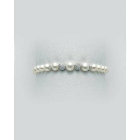 BRACCIALE DI PERLE MILUNA Con SFERE DIAMANTATE Con Chiusura In ORO BIANCO 18 KT PBR1969V - 1