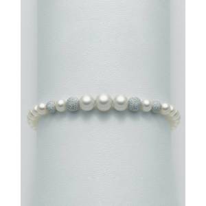 BRACCIALE DI PERLE MILUNA Con 4 SFERE DIAMANTATE E Chiusura In ORO BIANCO 18 KT PBR1771V - 1