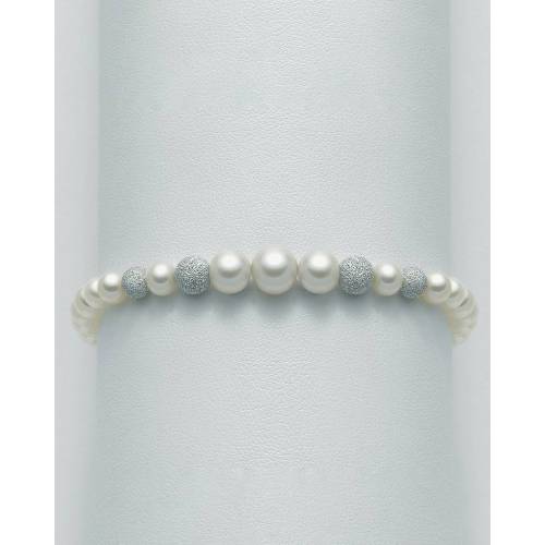 BRACCIALE DI PERLE MILUNA Con 4 SFERE DIAMANTATE E Chiusura In ORO BIANCO 18 KT PBR1771V - 1