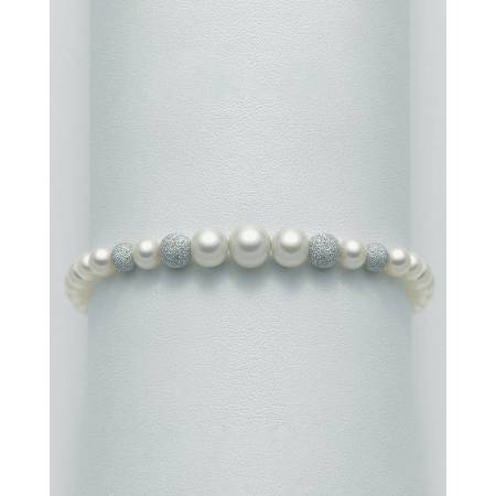BRACCIALE DI PERLE MILUNA Con 4 SFERE DIAMANTATE E Chiusura In ORO BIANCO 18 KT PBR1771V - 1