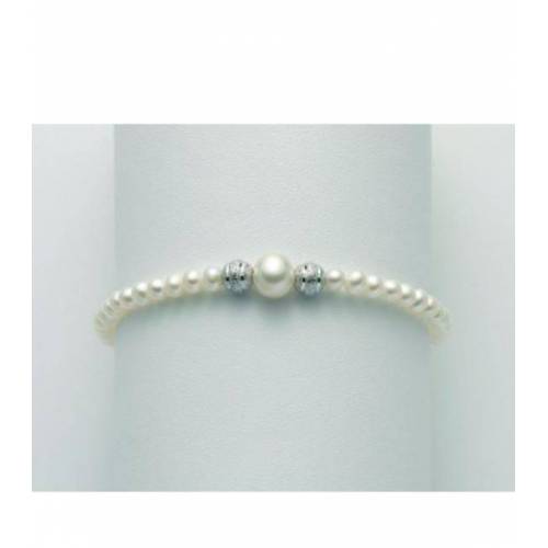 BRACCIALE DI PERLE MILUNA Con 2 SFERE DIAMANTATE Con Chiusura In ORO BIANCO 9 KT PBR3106X - 1