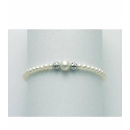 BRACCIALE DI PERLE MILUNA Con 2 SFERE DIAMANTATE Con Chiusura In ORO BIANCO 9 KT PBR3106X - 1