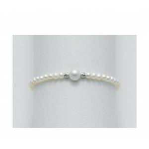 BRACCIALE DI PERLE MILUNA Con 2 SFERE DIAMANTATE E PERLA CENTRALE Con Chiusura In ORO BIANCO 9 KT PBR1558X - 1