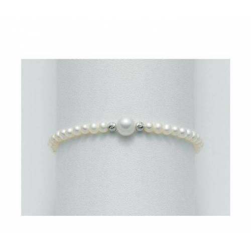 BRACCIALE DI PERLE MILUNA Con 2 SFERE DIAMANTATE E PERLA CENTRALE Con Chiusura In ORO BIANCO 9 KT PBR1558X - 1