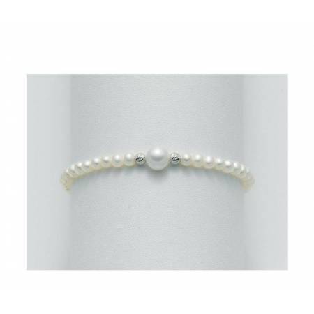 BRACCIALE DI PERLE MILUNA Con 2 SFERE DIAMANTATE E PERLA CENTRALE Con Chiusura In ORO BIANCO 9 KT PBR1558X - 1