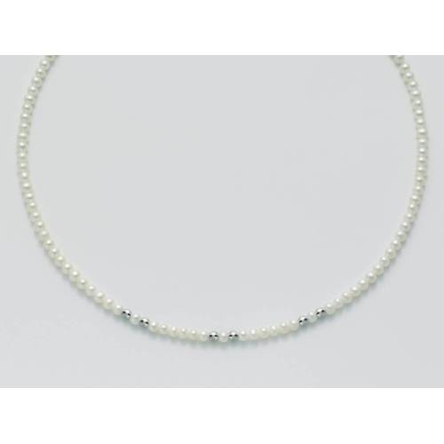 COLLANA DI PERLE MILUNA Con 6 SFERE DIAMANTATE E Chiusura ORO BIANCO 9 KT PCL4325X - 1