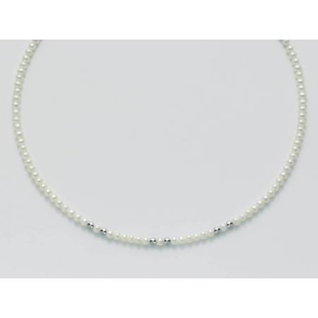 COLLANA DI PERLE MILUNA Con 6 SFERE DIAMANTATE E Chiusura ORO BIANCO 9 KT PCL4325X - 1