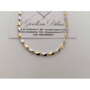 COLLANA In ORO Bicolore GIALLO BIANCO 18 Kt 750% Unisex Collier Catena Girocollo - 1