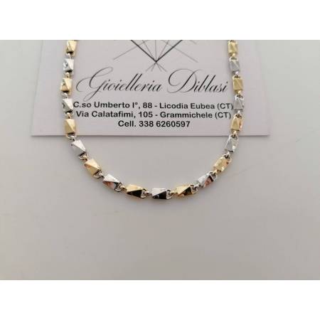 COLLANA In ORO Bicolore GIALLO BIANCO 18 Kt 750% Unisex Collier Catena Girocollo - 1