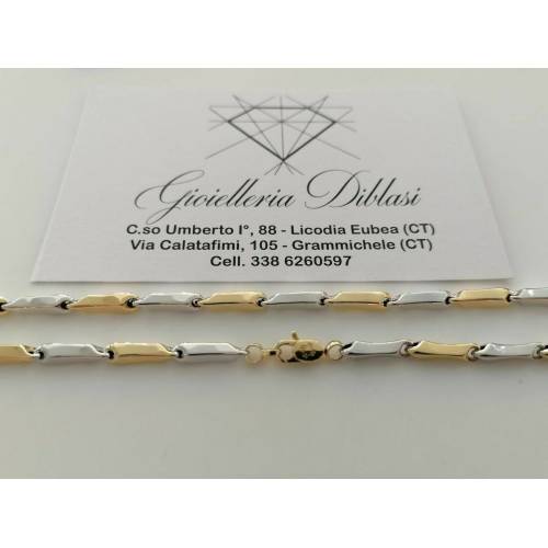 COLLANA Uomo Donna ORO 18 Carati 750% COLLIER A CATENA Giallo Bianco Girocollo - 2