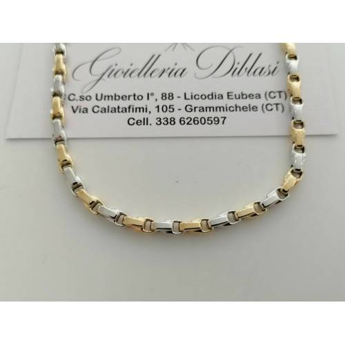 COLLANA Uomo Donna In ORO 18 Karati 750% COLLIER CATENA Giallo Bianco Girocollo - 1